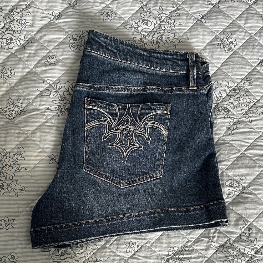 Shyanne Blue Denim with Floral Embroidery Jean Shorts